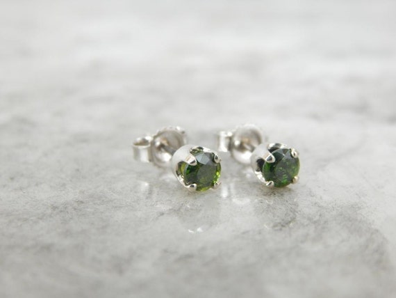 White Gold And Green Garnet Simple Stud Earrings … - image 2