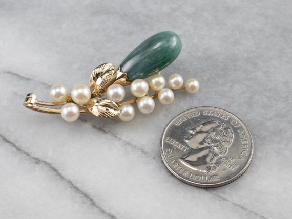 Botanical Jadeite Pearl Brooch, Gold Brooch, Jade… - image 9