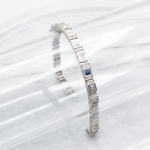 Art Deco Synthetic Sapphire and Diamond Bracelet, Synthetic Sapphire and Diamond, Antique Diamond Bracelet, Bridal Jewelry A41313