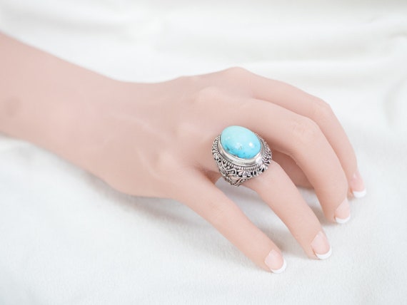 Floral Sterling Silver Turquoise Statement Ring, … - image 10