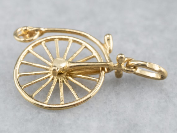 18K Gold Penny-farthing Charm, Old Fashioned Bicy… - image 4