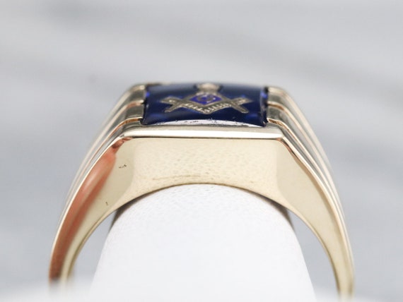 Men's Vintage Masonic Statement Ring, 1970s Blue … - image 8