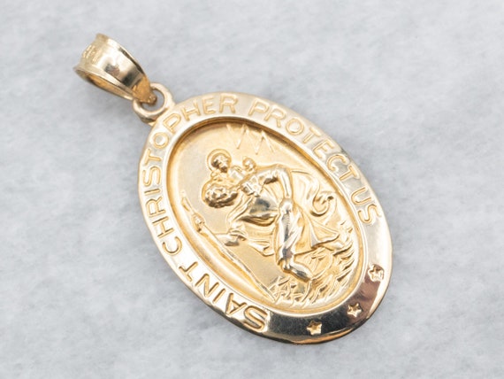 Saint Christopher Medallion, Gold Religious Medal… - image 1
