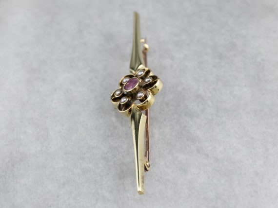 Antique Pink Sapphire Seed Pearl Brooch, Victoria… - image 4
