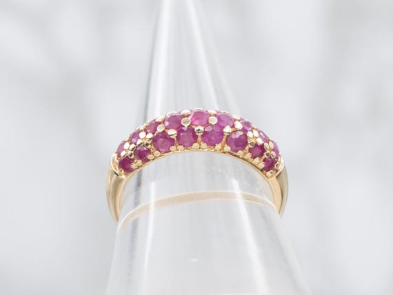 14K Yellow Gold Ruby Cluster Ring, Anniversary Ba… - image 3