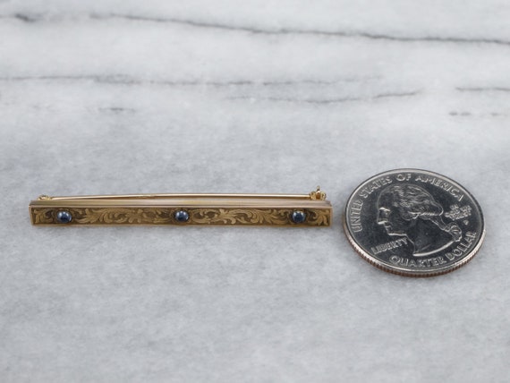 Antique Sapphire Gold Bar Pin Ornate Brooch Art Deco Bar Pin Sapphire Cabochon DQL56MHT