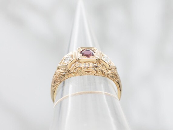 14K Yellow Gold Ruby Diamond Anniversary Ring, Si… - image 3