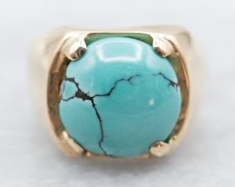 Vintage 14K Yellow Gold Turquoise Cabochon Ring