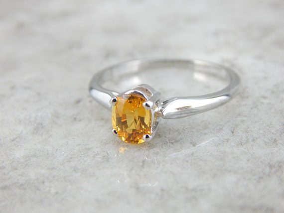 Golden Sapphire and White Gold Solitaire Engageme… - image 2