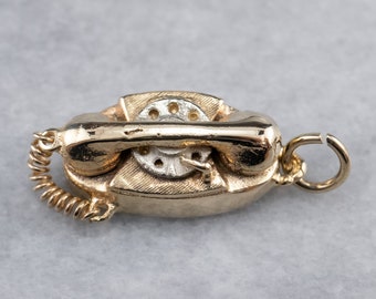 14K Yellow Gold Retro Rotary Telephone Charm Pendant