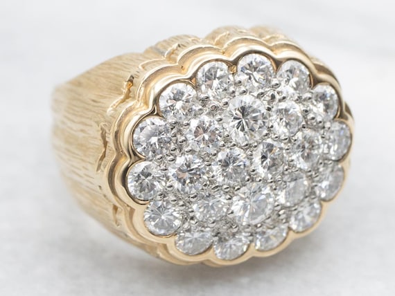 Scalloped Diamond Cluster Ring, 14K Two Tone Gold… - image 2