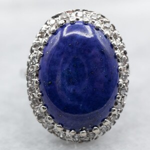 White Gold Lapis Ring with Diamond Halo, White Gold Ring, Lapis Ring, Diamond Halo, Diamond Halo Ring, Lapis and Diamond, Ring A28596