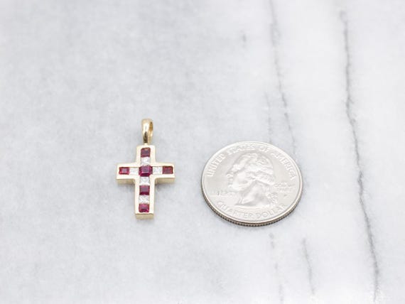 14K Yellow Gold Ruby and Diamond Cross Pendant - image 4
