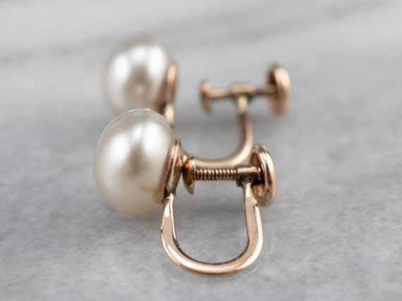 Vintage Faux Pearl Earrings, Screw Back Pearl Ear… - image 5