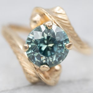 Gold Blue Zircon Solitaire Bypass Ring, Yellow Gold Zircon Ring, Zircon Jewelry, Birthstone Ring, A26027