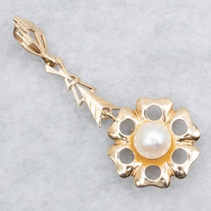 Faux Pearl and Gold Flower Pendant, Pearl Yellow Gold Pendant, Pansy Pendant, Bridal Jewelry, Anniversary Gift, Gift for Her A40817