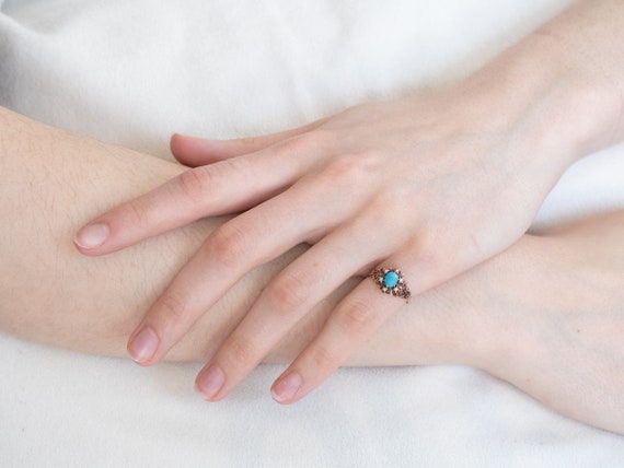 Victorian Era Glass Turquoise Ring, Glass Turquoi… - image 10