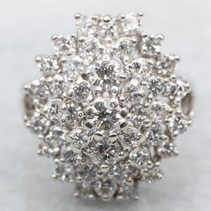 Vintage Diamond Cocktail Ring, Diamond Cluster Ring, White Gold Statement Ring, Diamond Anniversary, Diamond Jewelry A44286