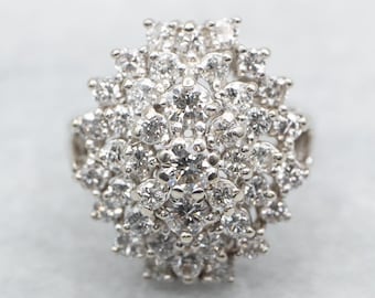 Vintage 14K White Gold Diamond Cluster Cocktail Ring