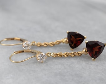 Garnet Diamond Gold Earrings, Garnet Drop Earrings, Dangle Earrings, Bridal Jewelry, January Birthstone, 6R1300VD