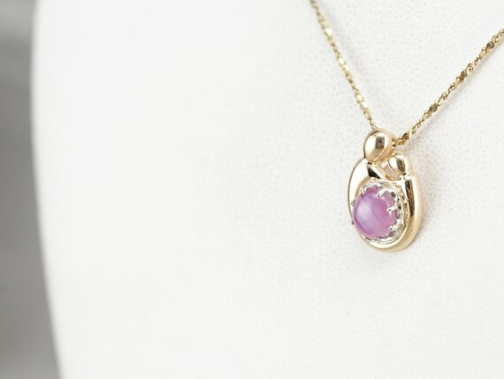Pink Star Sapphire Pendant, Mother and Child Pendant, September Birthstone, Mother's Day Gift View 6