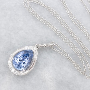 Pear-Cut Sapphire and Diamond Necklace, Halo Pendant Necklace, Sapphire White Gold, Sapphire Necklace, Gifts for Her, Bridal Jewelry A52067