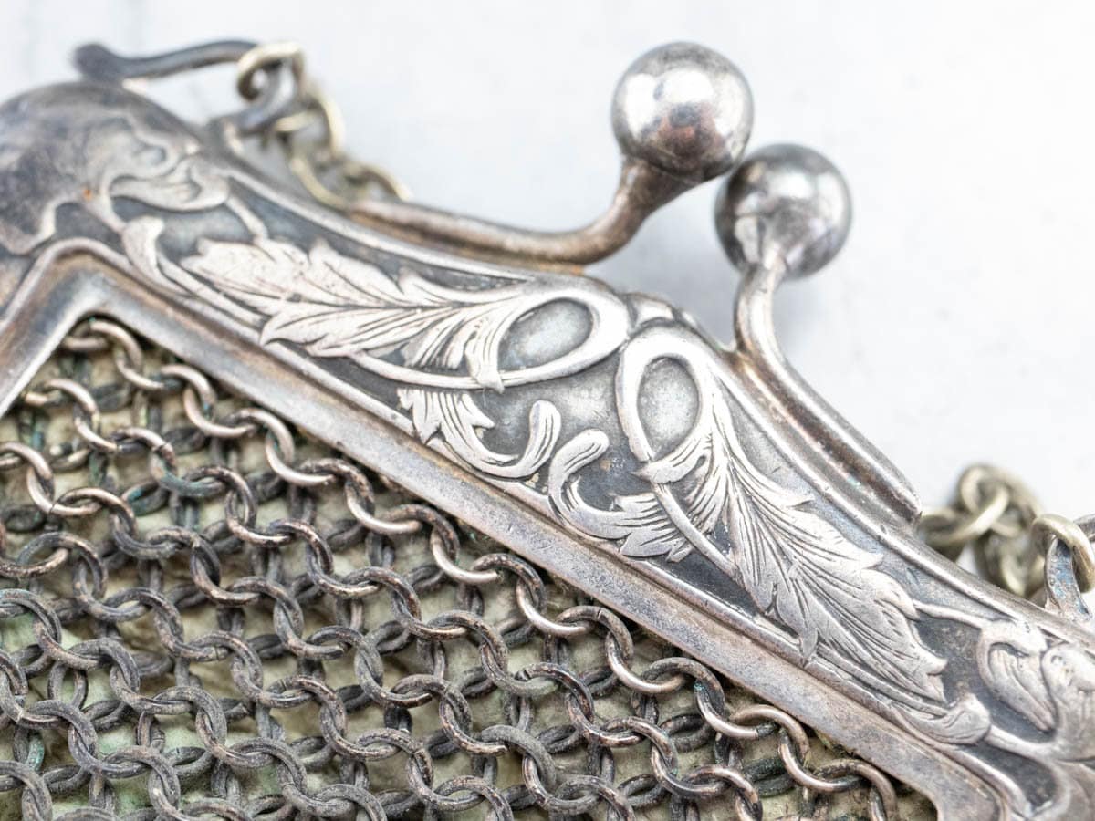 Antique German Silver Mesh Coin Purse Victorian Accessories