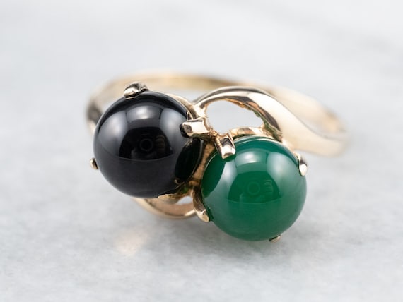 Black and Green Onyx Statement Ring, Onyx Bypass … - image 1