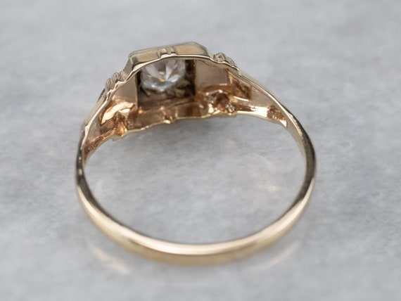 Retro Diamond Solitaire Ring, 10K Two Tone Gold E… - image 5
