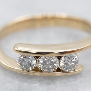 Three Diamond Gold Bypass Ring, Diamond Engagement Ring, Round Brilliant Diamond, Bypass Ring, Promise Ring, Anniversary Ring, A22704