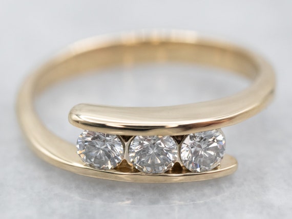 Three Diamond Gold Bypass Ring, Diamond Engagemen… - image 1