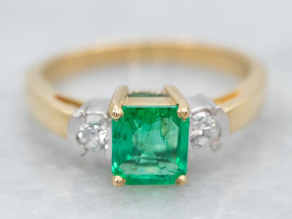 Emerald and Diamond Ring, Emerald Engagement Ring… - image 1