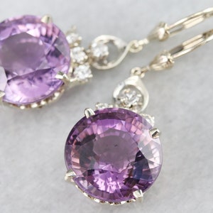 Amethyst and Diamond Drop Earrings, White Gold Amethyst Earrings, Anniversary Gift, Statement Earrings RU1C35FT