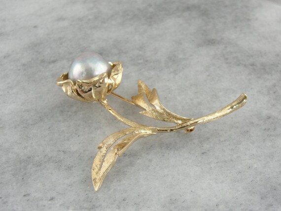 Bold Gold & Vintage Baroque Pearl Floral Brooch, … - image 4