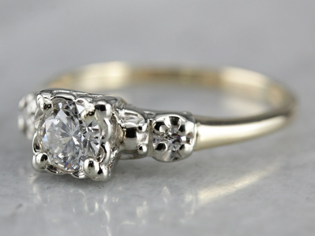Retro Era Diamond Engagement Ring Two Tone Diamond Ring | Etsy