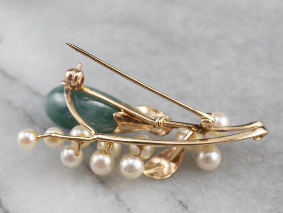 Botanical Jadeite Pearl Brooch, Gold Brooch, Jade… - image 10