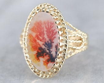 Shazar Stone Agate Gold Ring, Vintage Statement Ring, Dendritic Agate Ring, Plume Agate Ring 36UU06AQ