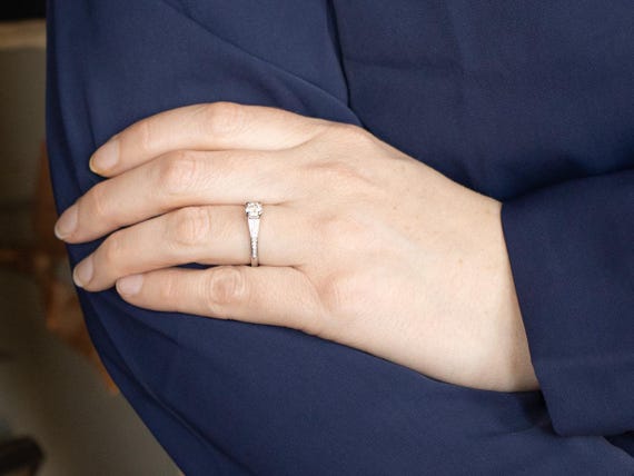 AGS Certified .50 Carat Round Diamond Platinum Engagement Ring View 4