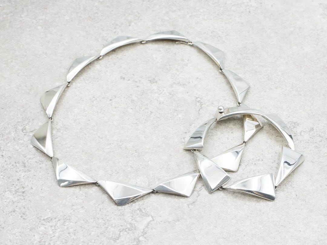 Danish Modernist Necklace and Bracelet Sterling Silver Jewelry Set