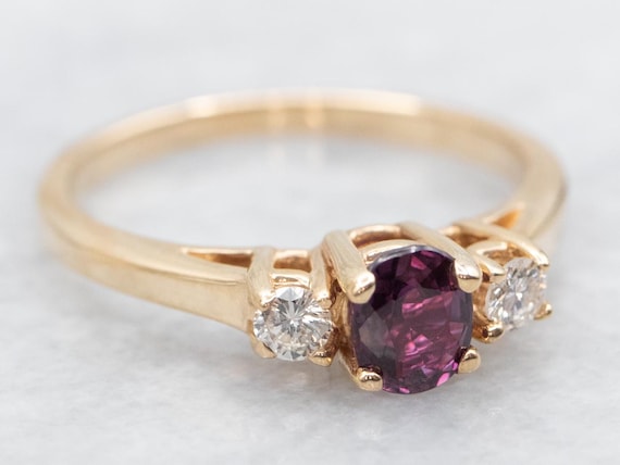 14K Yellow Gold Ruby and Diamond Ring, July Birth… - image 1