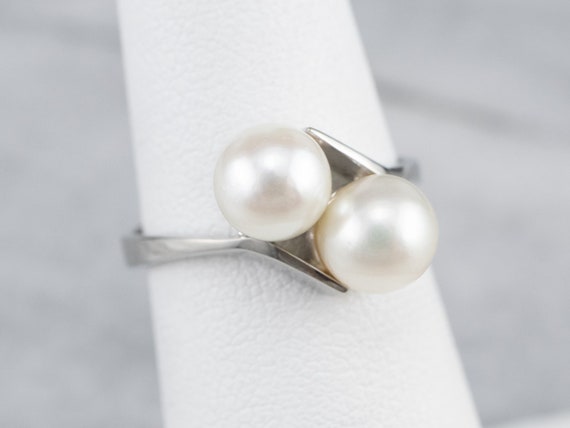Simple Pearl Bypass Ring, White Gold Pearl Ring, … - image 7
