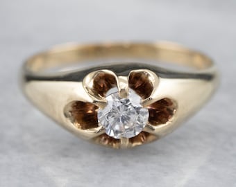 Antique 14K Gold Diamond Solitaire Ring, Belcher Setting
