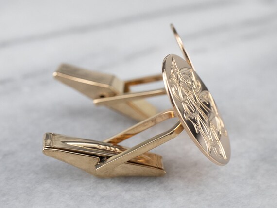 Antique 14K Yellow Gold Monogram Cufflinks, BI In… - image 4