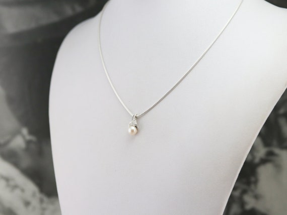 Sweet Cultured Pearl and Diamond Pendant, White G… - image 8