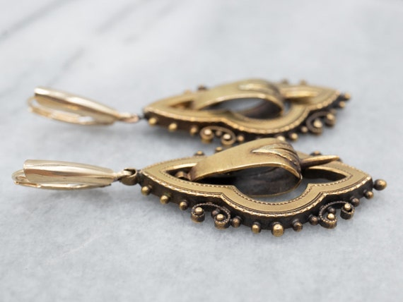 Etruscan Revival Gold Drop Earrings, Victorian Dr… - image 4