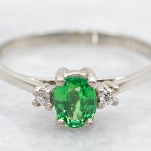 Tsavorite Garnet and Diamond Ring, Gold Garnet Ring, Three Stone Garnet Ring, January Birthstone, Anniversary Ring, Birthday Gift A49093