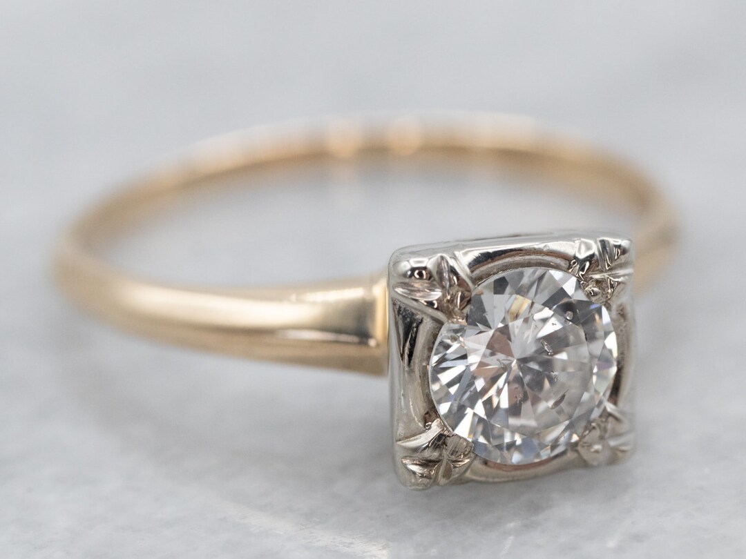 Retro .60 Carat Diamond Engagement Ring, 14K Two Tone Gold - Etsy