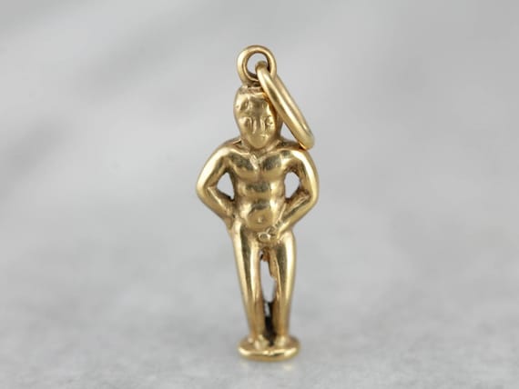 Classic Brussels Statue Charm, Vintage, Yellow Go… - image 1