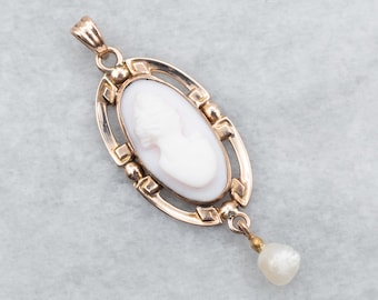10K Rosegold Muschel Cameo Anhänger, Süßwasserperle, Kombi Schmuck