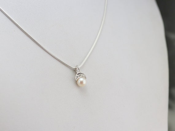 Sweet Cultured Pearl and Diamond Pendant, White G… - image 7